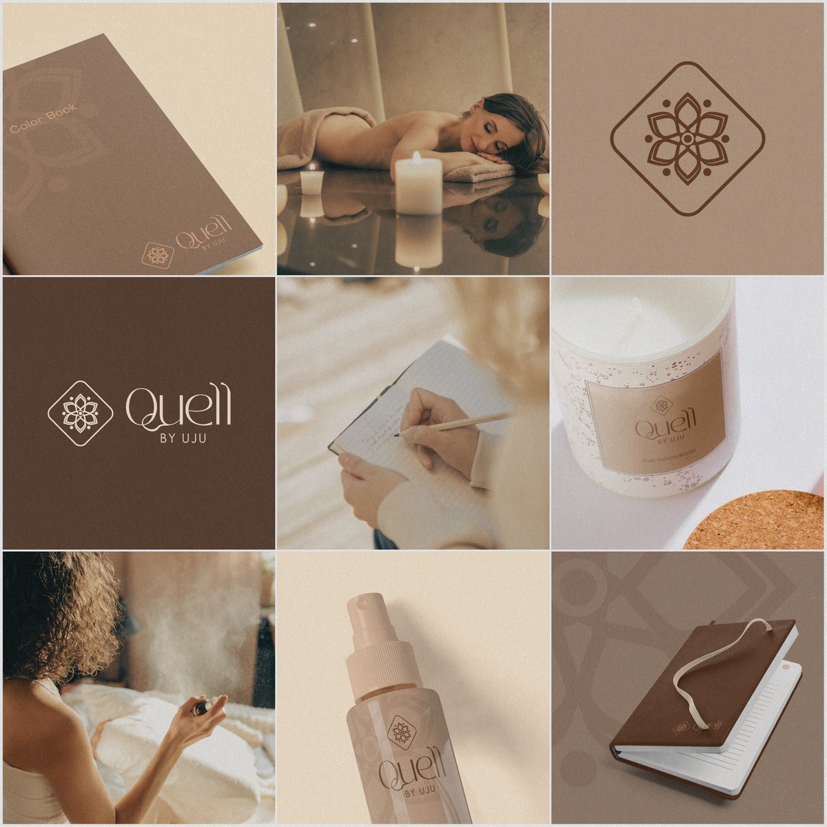 Brand Identity design for QUELL BY UJU. 

An Aromatherapy brand that offers aroma & therapy products like candles, home mist spray, journals and coloring books, which helps relax and focus your mind and body in a safe way.