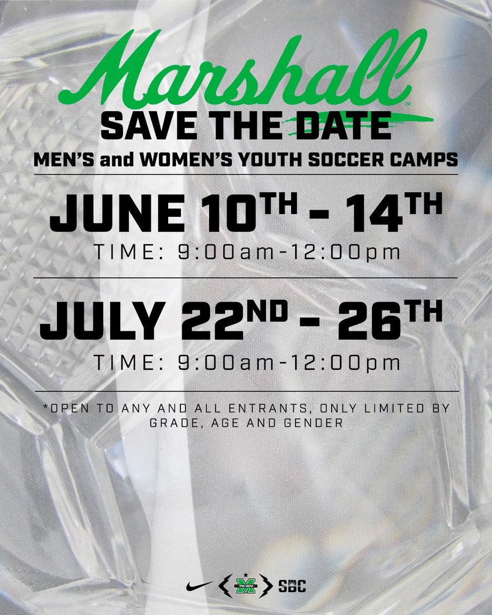 🚨New Camp Dates🚨 We will be hosting our youth soccer camps this summer at The Vet and the Shawnee Sports Complex for ages 5-13! Use the link below to sign up! 🤘 ⚽️ bit.ly/MUSoccerCamps #WeAreMarshall