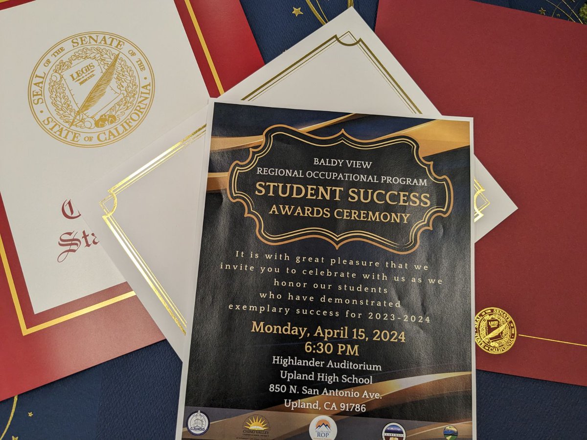 The Student Success Awards are hours away! We’re so excited to celebrate our students with our community! We look forward to welcoming you this evening! Congrats to our students and their exemplary success! #bvrop @Californiacte @UplandUnifiedSD @CJUHSD @ChinoValleyUSD @Claremont