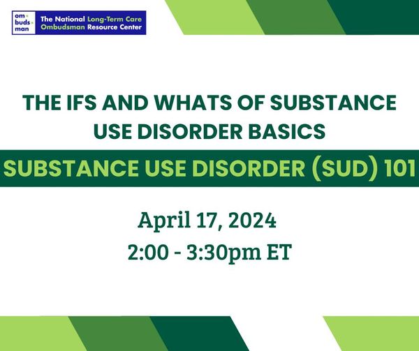 LTCombudcenter's tweet photo. Reminder! Join us this Wednesday at 2:00 pm ET for a webinar on Substance Use Disorder 101. We will cover substance use disorder and screening tools that can be used in nursing facilities. Register » https://t.co/MNIoy3kpTS https://t.co/4NFL1rG6cH