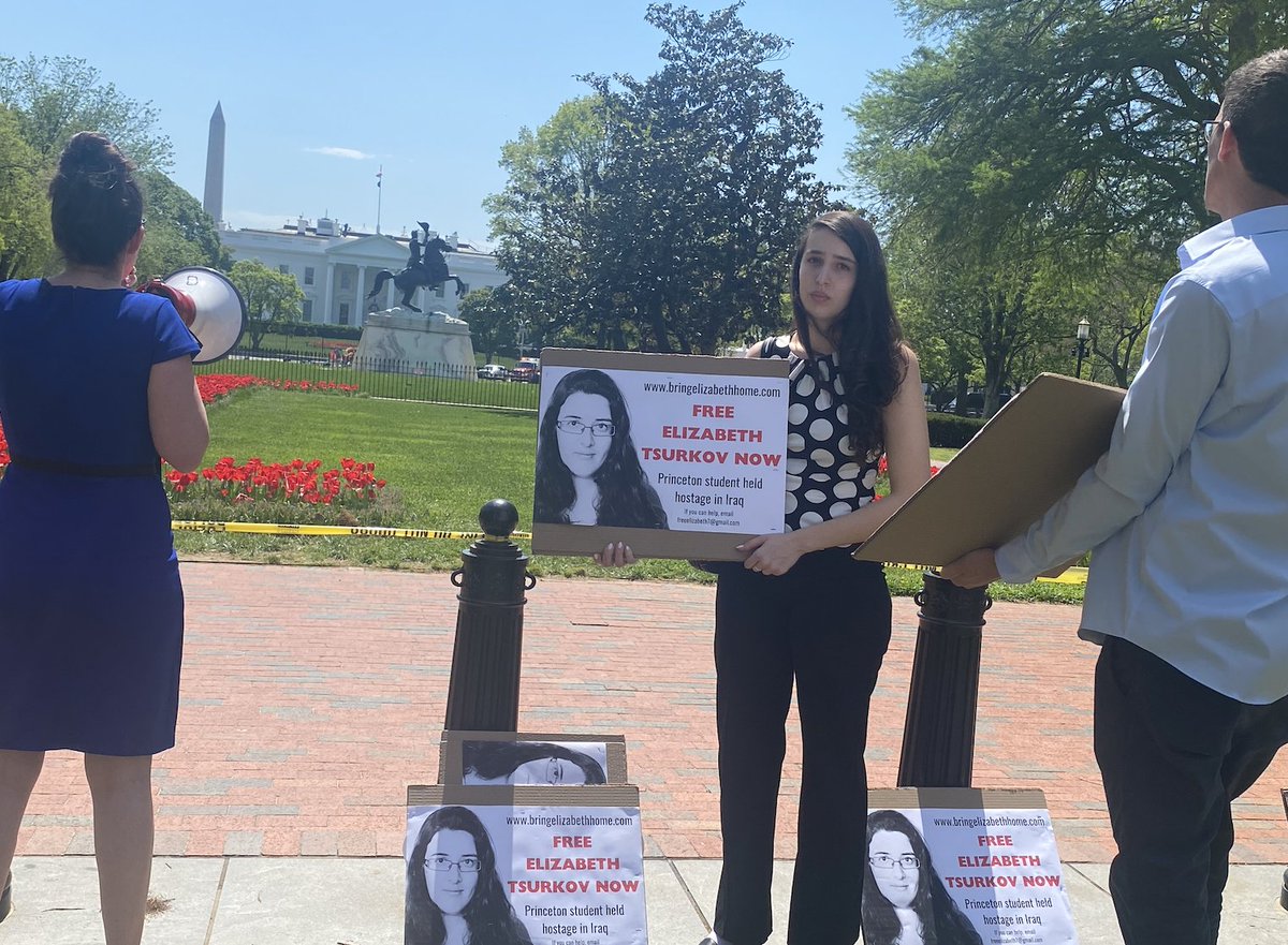 As Iraqi PM Sudani met with Biden, Elizabeth Tsurkov's siblings protested outside of the White House. Tsurkov was kidnapped in Iraq by Iran-backed militia Kataib Hezbollah. Lawmakers on both sides have urged the Biden admin to raise Tsurkov's case during Sudani's visit.