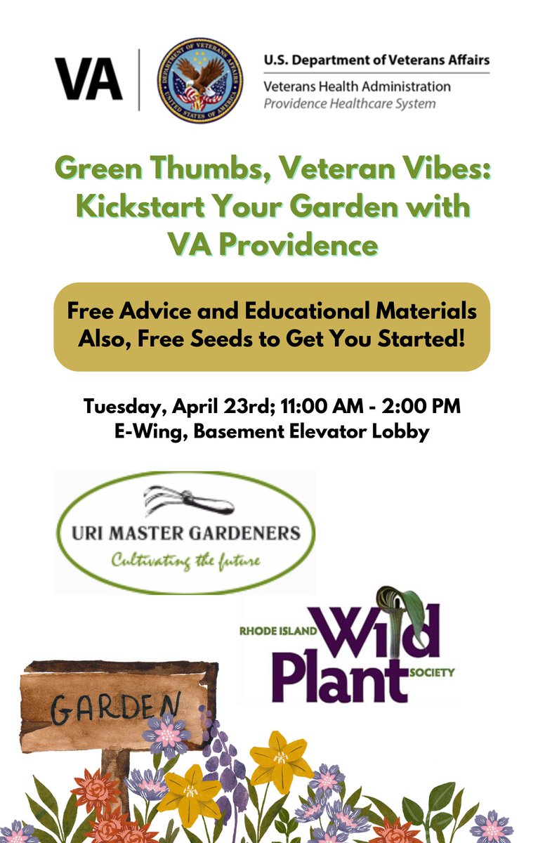 🌱 Attention Veterans! 🇺🇸 Ready to get your hands dirty and your garden blooming? Join us for a special event to kickstart your garden this spring! 

#VAGardeningEvent #VeteransGardening #URIMasterGardeners #RIWildPlantSociety #VAProvidence #GardeningTips #SpringGardening