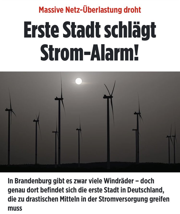 Das grüne Energiewunder 🤩

'In Oranienburg (50 000 Einwohner) nördlich von Berlin wollen die Stadtwerke keine neuen Wärmepumpen und E-Auto-Ladesäulen mehr ans Stromnetz anschließen. Begründung: Dem Netz droht sonst der Kollaps!'