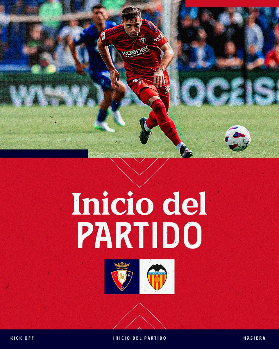 🕘 1' | Comienza el partido en El Sadar. ¡Vamos, rojillos! (0-0)

#OsasunaValencia