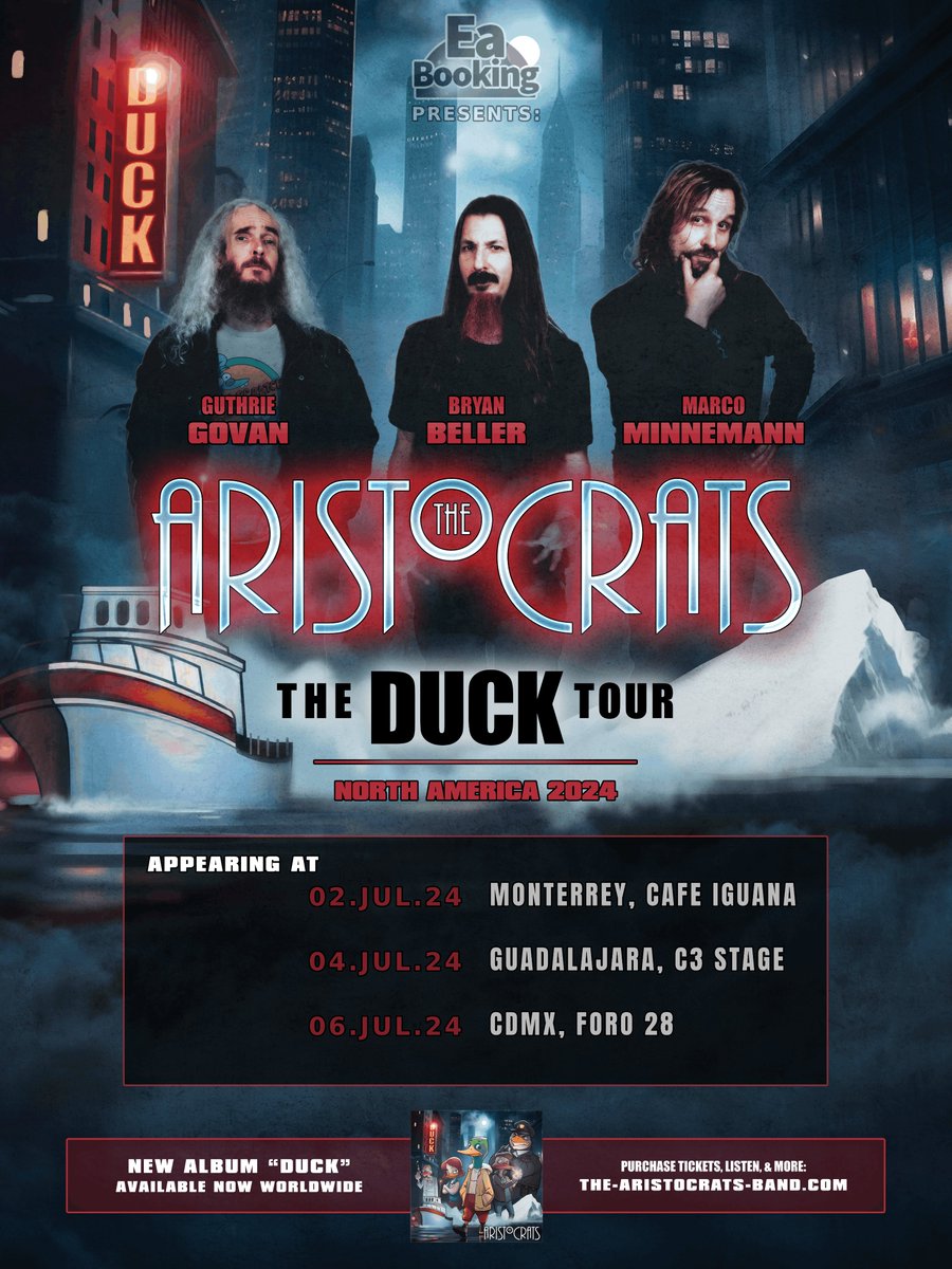 THE ARISTOCRATS SUMMER NORTH AMERICA TOUR: Starting w/3 dates in MEXICO. (Dates across the USA/CAN drop tomorrow.) T 7/2 - Monterrey - CAFE IGUANA R 7/4 - Guadalajara - C3 Stage SA 7/6 - Mexico City MX - Foro Veintiocho Tickets/info: the-aristocrats-band.com/shows/