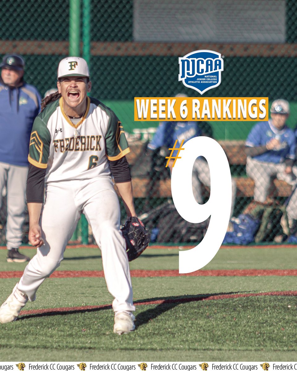 The FCC Cougars baseball team is ranked No. 9 for Week 6 the @NJCAA DII Baseball Rankings! The Cougars are unbeaten in the month of April and are 33-4 overall, riding a 13-game win streak! #GoCougars