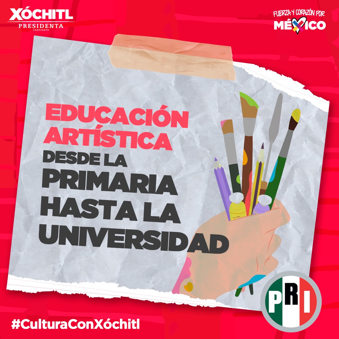PRICIzc's tweet photo. Con @XochitlGalvez y el @PRI_Nacional, vamos a mejorar la educación artística desde la primaria hasta la universidad, crear escuelas de Antropología e Historia, y formar guías turísticos. #CulturaConXóchitl #VotaPRI https://t.co/uLnhG5nsCm