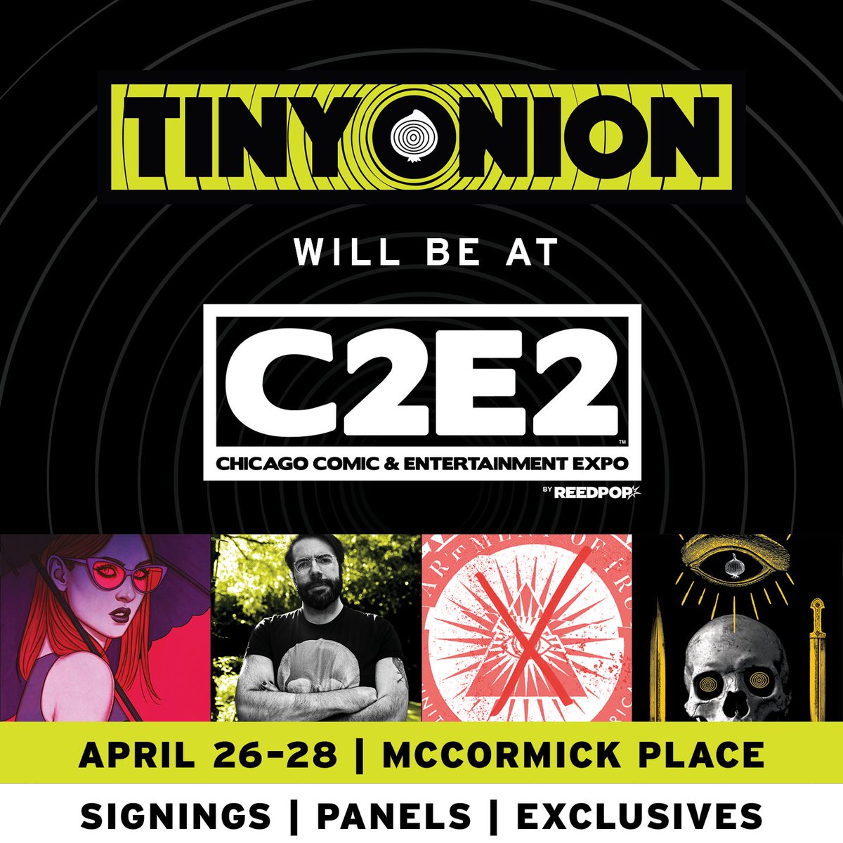 Tiny Onion will be attending @c2e2 this month alongside our partners Scott's Collectibles at Big Booth 2074. Search through this thread for more info on panels, signings, con exclusives and more⬇️