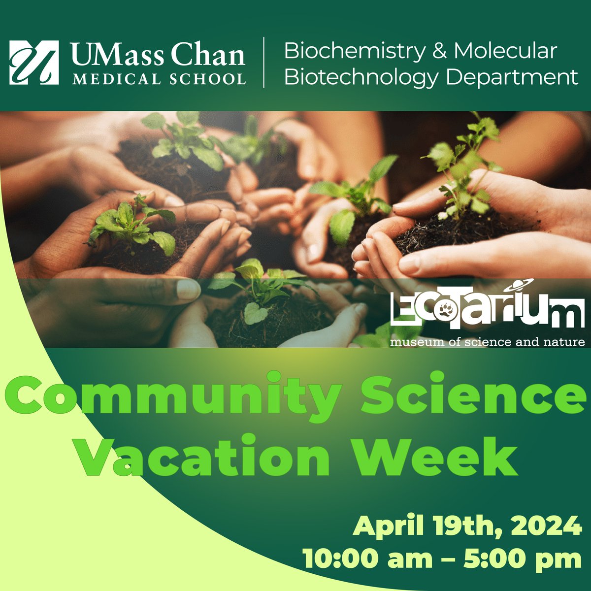 UMassChan_BMB's tweet photo. BMB will be at the @EcoTarium !!! ๐
Are you looking for some engaging activities during vacation week? Swing by and say hiย on April 19thย from 10 am to 5 pm. We'll have a table with fun STEAM activities and cool souvenirs for you to take home.
#vacationweek #springbreak #STEAM https://t.co/G9pSNLnORW