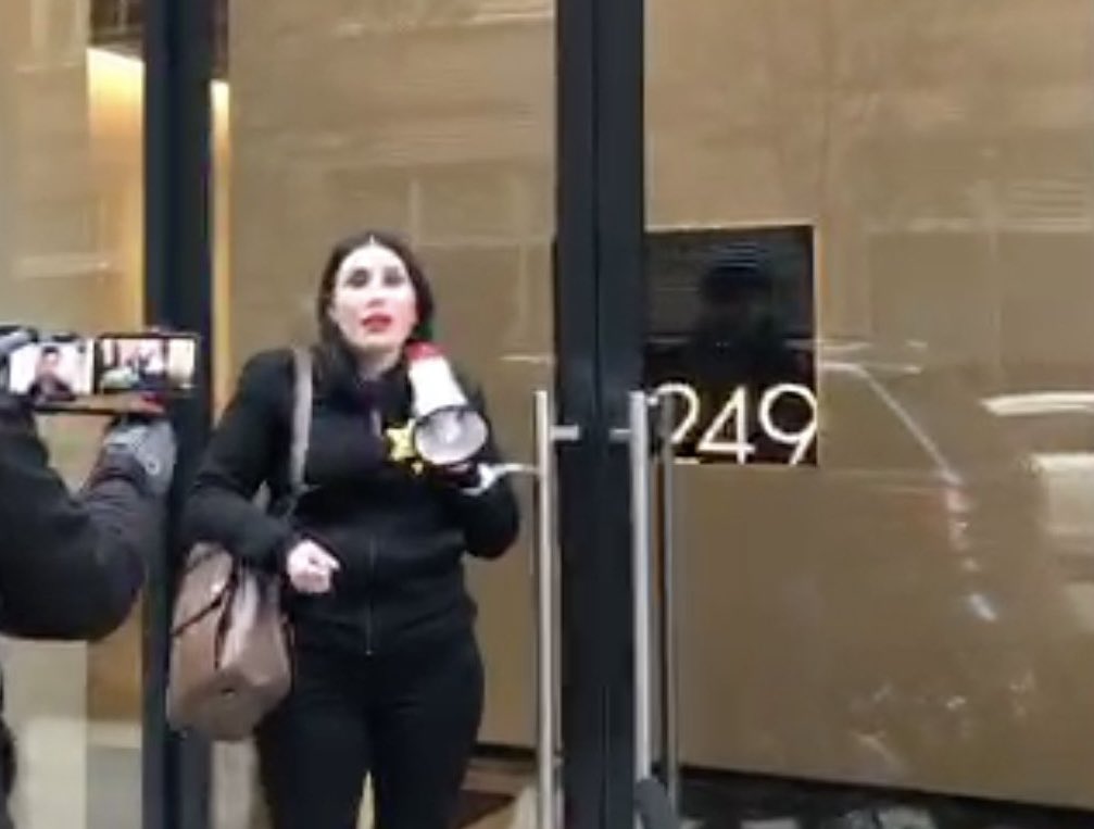 Laura Lunatic handcuffed to the courthouse doors: “President Trump isn’t sleeping. He’s meditating.”