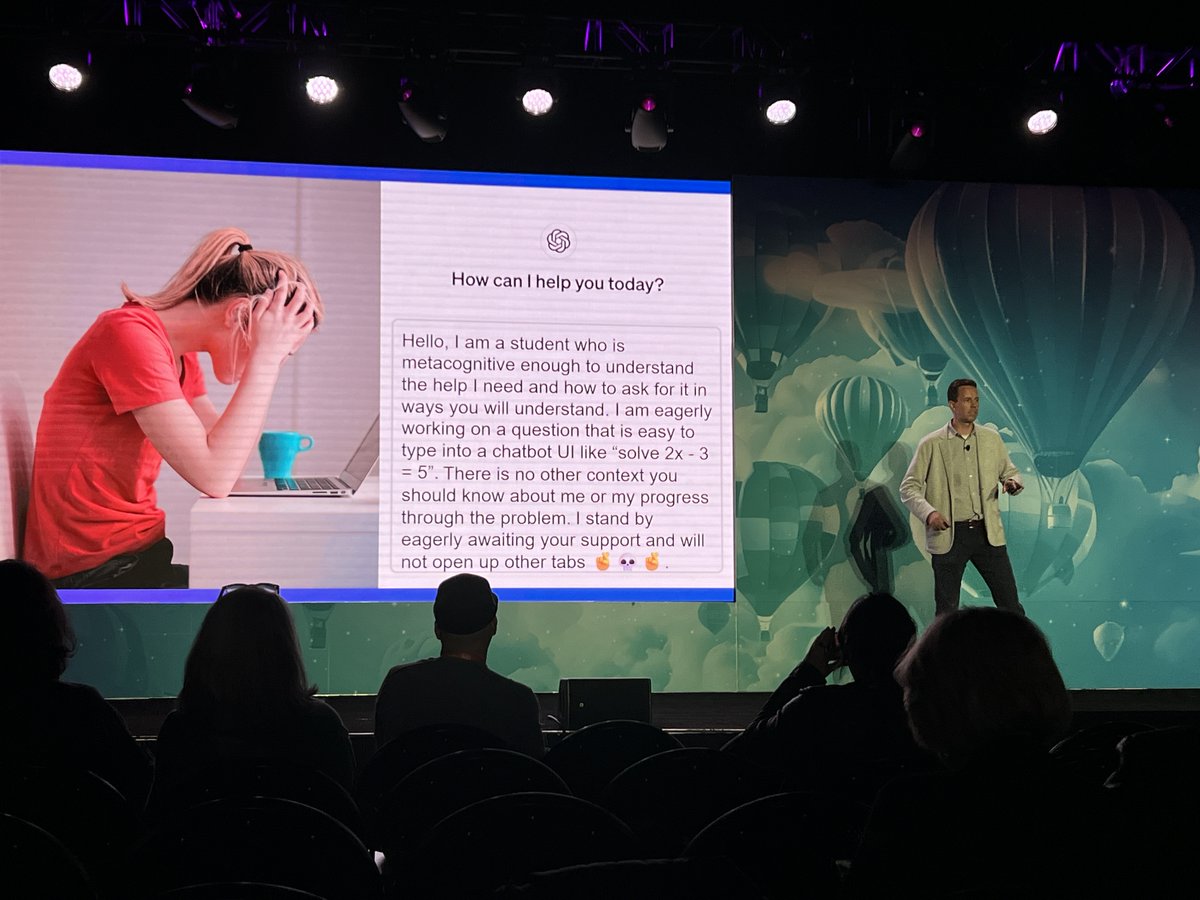 Gotta say, <a href="/ddmeyer/">Dan Meyer</a> calling out the "fantasies of tech and business leaders" literally IN THE VENDOR HALL at the AI #airshow is one of the most inspiring things I've experienced. Arguing for the value of relationships &amp; context over tech feels almost novel in this sea of Tech-Ed