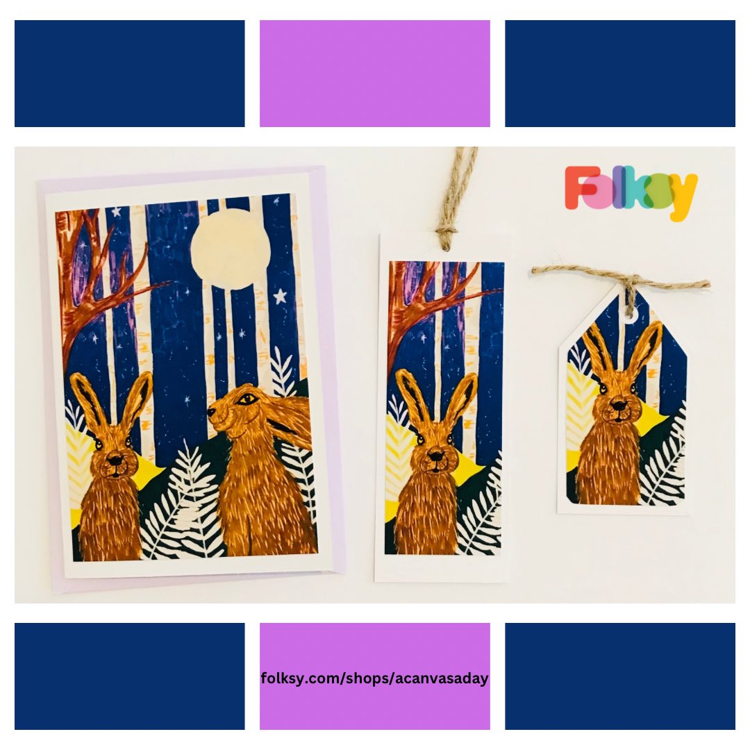 Newly listed - hares pack! From my original artwork, these mad and playful hares come to you as a greeting card, a bookmark and a tag! folksy.com/items/8326943-… #MHHSBD #art #hares