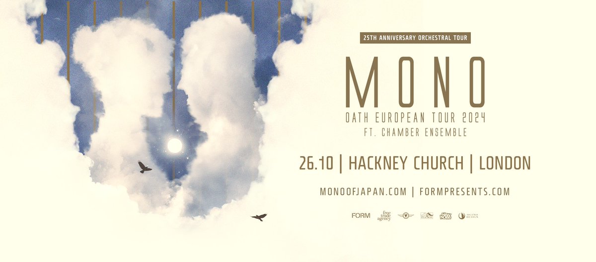 .@monoofjapan are celebrating their 25th anniversary and the release of their new album 'OATH with an incredibly special orchestral tour across Europe. Catch their only UK show at Hackney Church on 26 October. Tickets on sale 10:00 Friday ⛪ 🎫 > bit.ly/3xBTZ6d