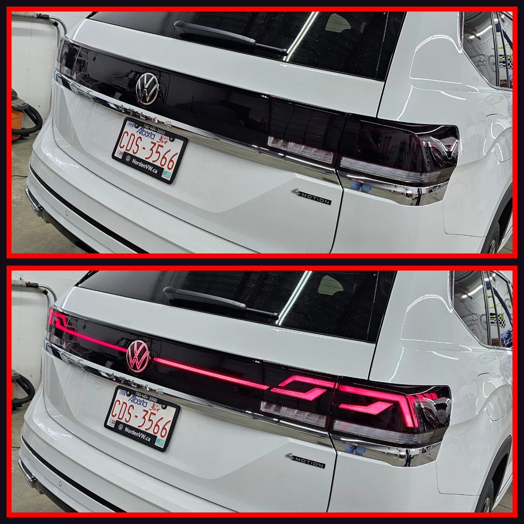 I wasn't satisfied with the look of (IG) @daypass's new Atlas. We had him return to put our tinted paint protection film on the taillights, third light, and marker lights 😎 #muchbetter #tinteverything #vw #atlas #tintedtaillights #yeg