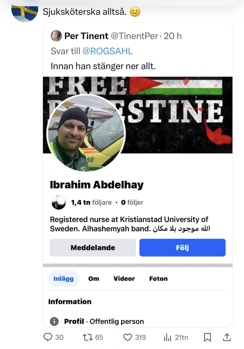 katjanouch's tweet photo. I Sverige finns alltså sjukvårdspersonal - som öppet skriver att han vill slakta en person och tortera honom till döds. Känns det bra med sådana sjukvårdare? #svpol #migpol https://t.co/ycMavn5teV