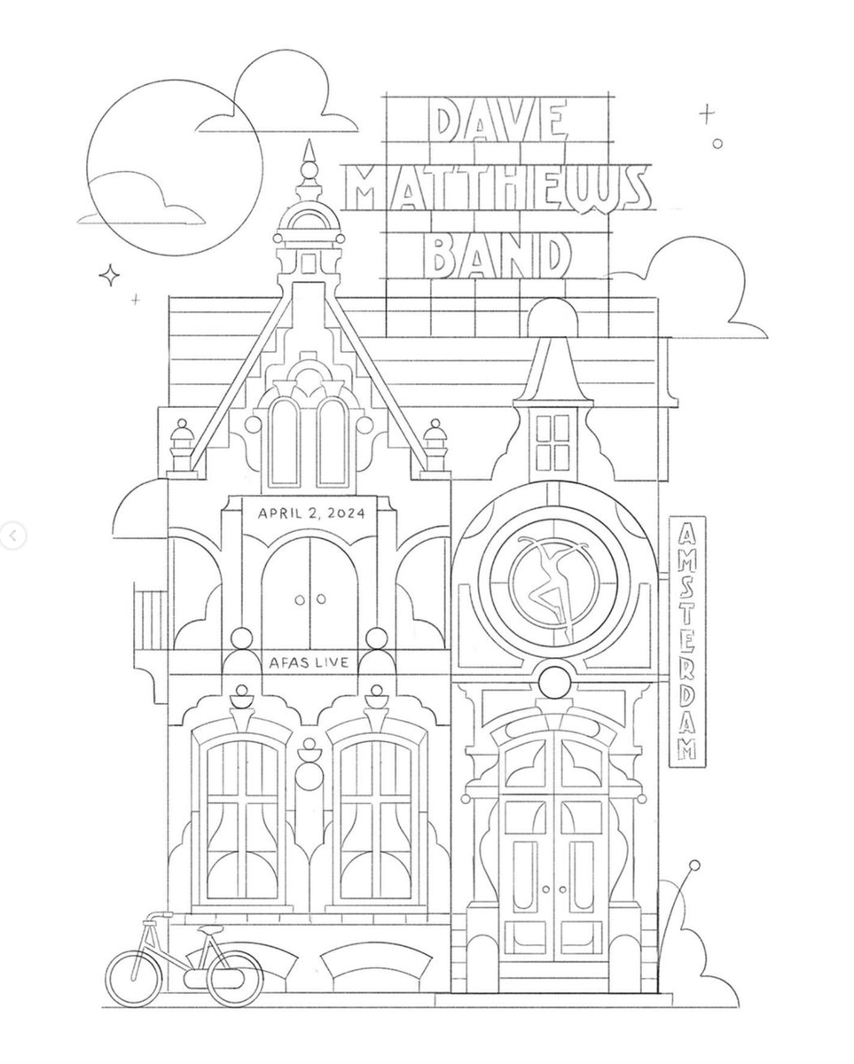 retypefoundry's tweet photo. Wonderful poster for a Dave Matthews Band's gig in Amsterdam featuring our #kurversbrug typeface. Art direction by Red Star Merch. https://t.co/3vwO0k495T https://t.co/hvvzvHbLxD