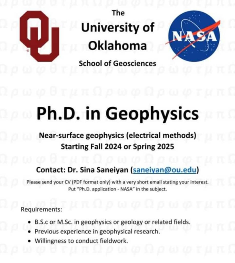 This is a fully funded Ph.D. position and is open to students with B.S. or M.S. in geophysics, geology or related fields. I particularly seek candidates who have a strong background in near-surface geophysics (preferably with experience in electrical and electromagnetic methods).