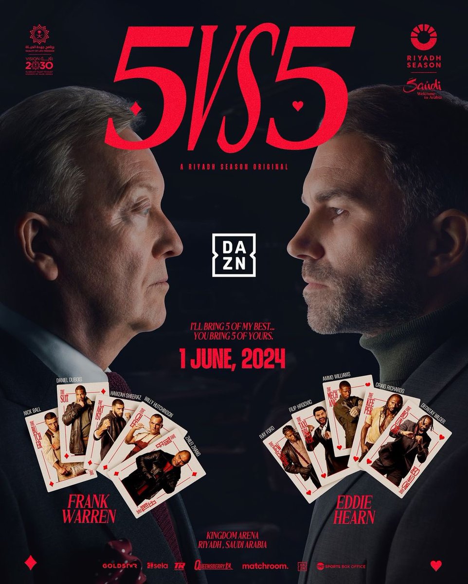 opordgroup's tweet photo. 🍿The teams are confirmed for an EPIC showdown 

Watch it all LIVE on DAZN, June 1

#QueensberryvsMatchroom #RiyadhSeason #5vs5  #riyadh #riyadhseason #turkialalshikh #privatesecurity #closeprotection #5v5 #history #boxing #frankwarren #eddiehearn #opordgroup #behindthescenes https://t.co/GWMdZqLuwp