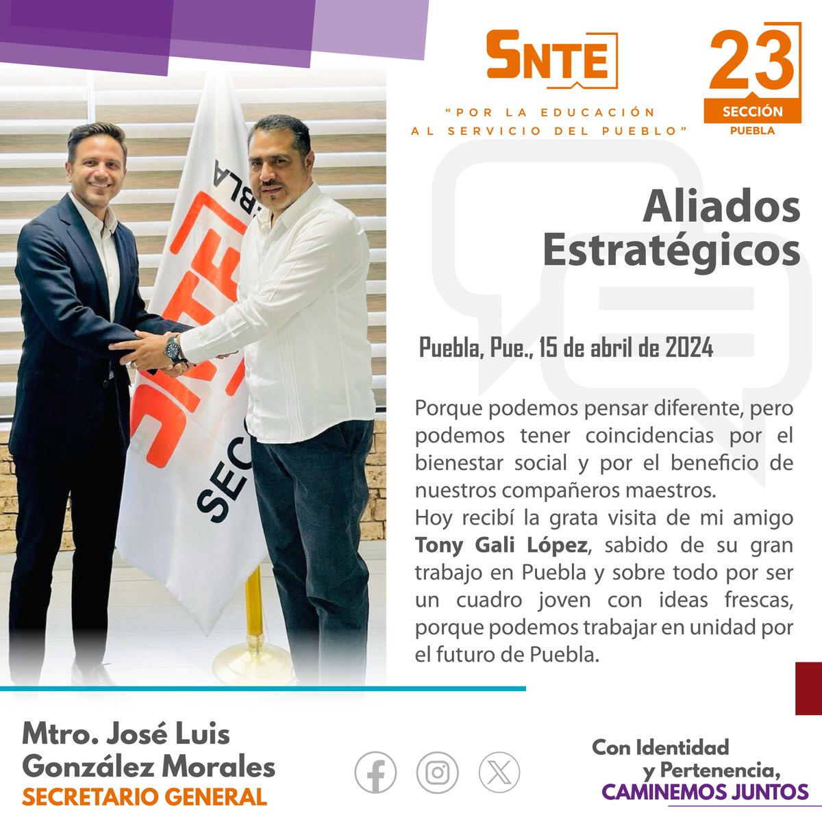 #SNTE23 
#ConIdentidadYPertenencia 
#CaminemosJuntos
#UnoSomosTodosYTodosSomosUno