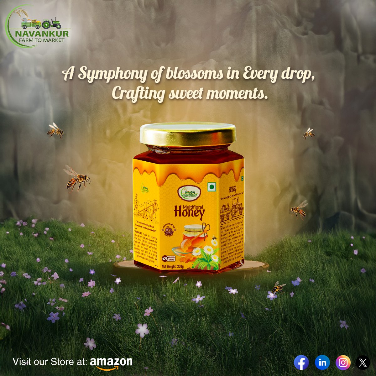 A symphony of blossoms in every drop, crafting sweet moments with Navankur's pure honey.  #navankur #organicfarm #organicfood