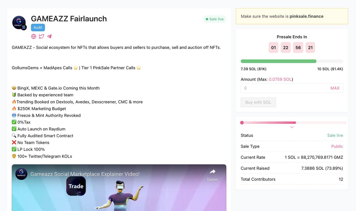 CoinsultAudits's tweet photo. 🚀 LESS THAN 2 DAYS LEFT IN THE GAMEAZZ SALE 

🎁 GIVEAWAY: $15 (48 hours)

1⃣ Follow @GameazzGmz & @CoinsultAudits 
2⃣ Like + RT this tweet
3⃣ Place a comment 💬

Go check out the Fair Launch of #Pinksale 👇
https://t.co/46G70xxUnV

#solana #giveaway #pinksale #crypto