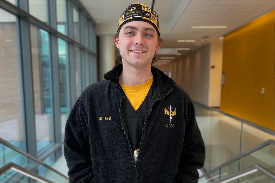 Mizzou's tweet photo. At #Mizzou, Luke Pfitzinger learned the value of family-centered care.

The lessons he learned as a student with @MizzouNursing set him up for success in the field of nursing.

Learn more about Luke ➡️ https://t.co/5zOULwhTO0 https://t.co/rBJt8LqpDy