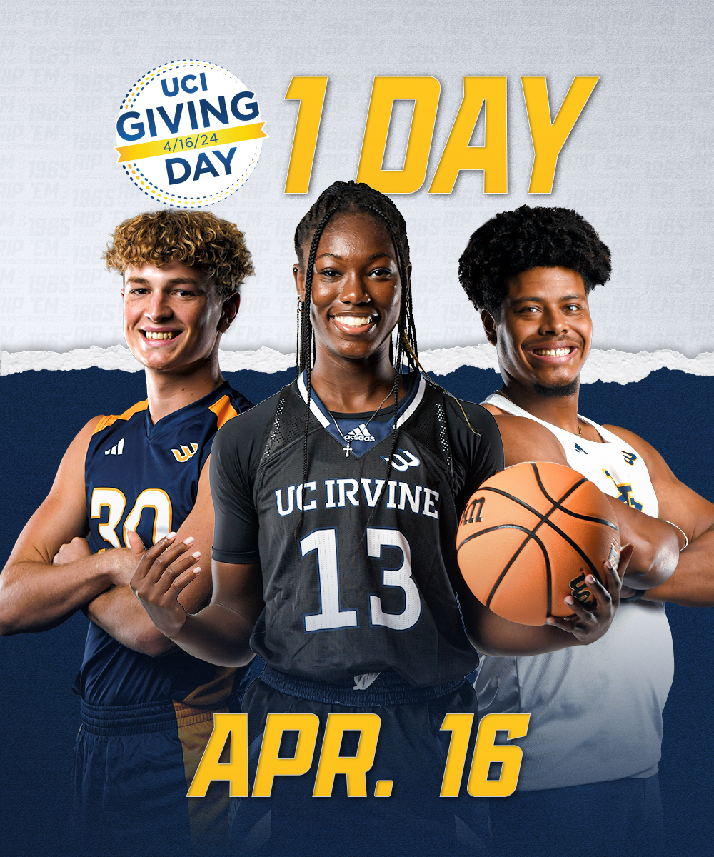 Only 1 DAY left until #UCIGivingDay is here! It’s not too late to participate. The UC Irvine Athletics' Giving Page will be open starting at noon TODAY. Every gift counts, so please visit givingday.uci.edu/Athletics to support! #TogetherWeZot | #UCIGivingDay