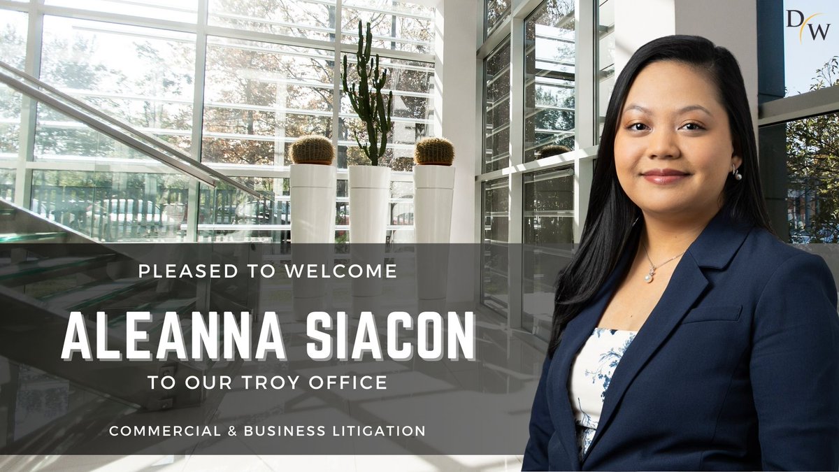 Welcome, Aleanna Siacon! Aleanna is an Associate in our Troy office and focuses her practice on commercial &amp; business litigation. To learn more about Aleanna, click here: bit.ly/3PI7Rlt #commerciallitigation #businesssuccession