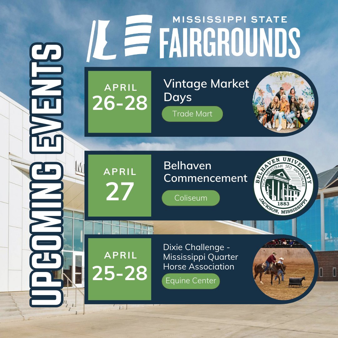 Upcoming events at the Fairgrounds! Learn more at: fairgrounds.mdac.ms.gov/mississippi-fa…