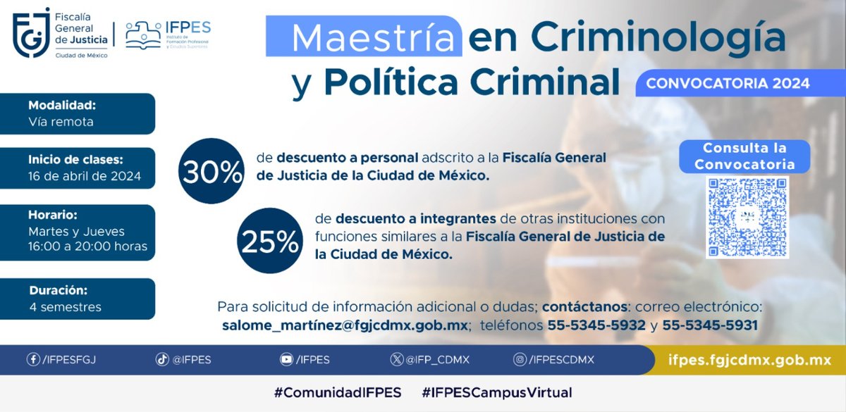 Te invitamos a inscribirte a nuestra Maestría en Criminología y Política Criminal. No pierdas esta oportunidad de prepararte con este plan de estudios único en la enseñanza penal. ¡Conoce todos los requisitos! i.mtr.cool/afxsyeaxry