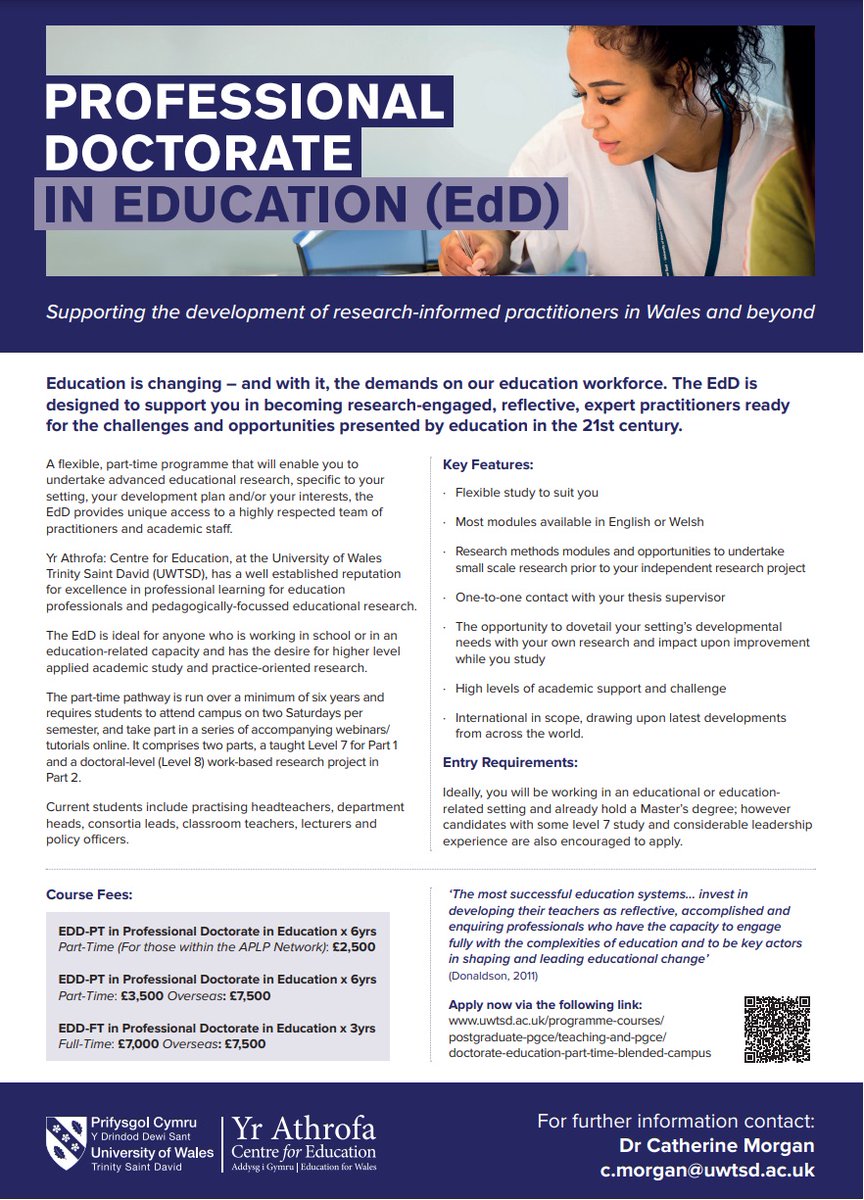 Applications for our highly sought-after Professional Doctorate in Education (EdD) are now open! A flexible, part-time programme, the EdD offers a fantastic route into educational research and is ideal for teachers, leaders and lecturers at all stages of their careers