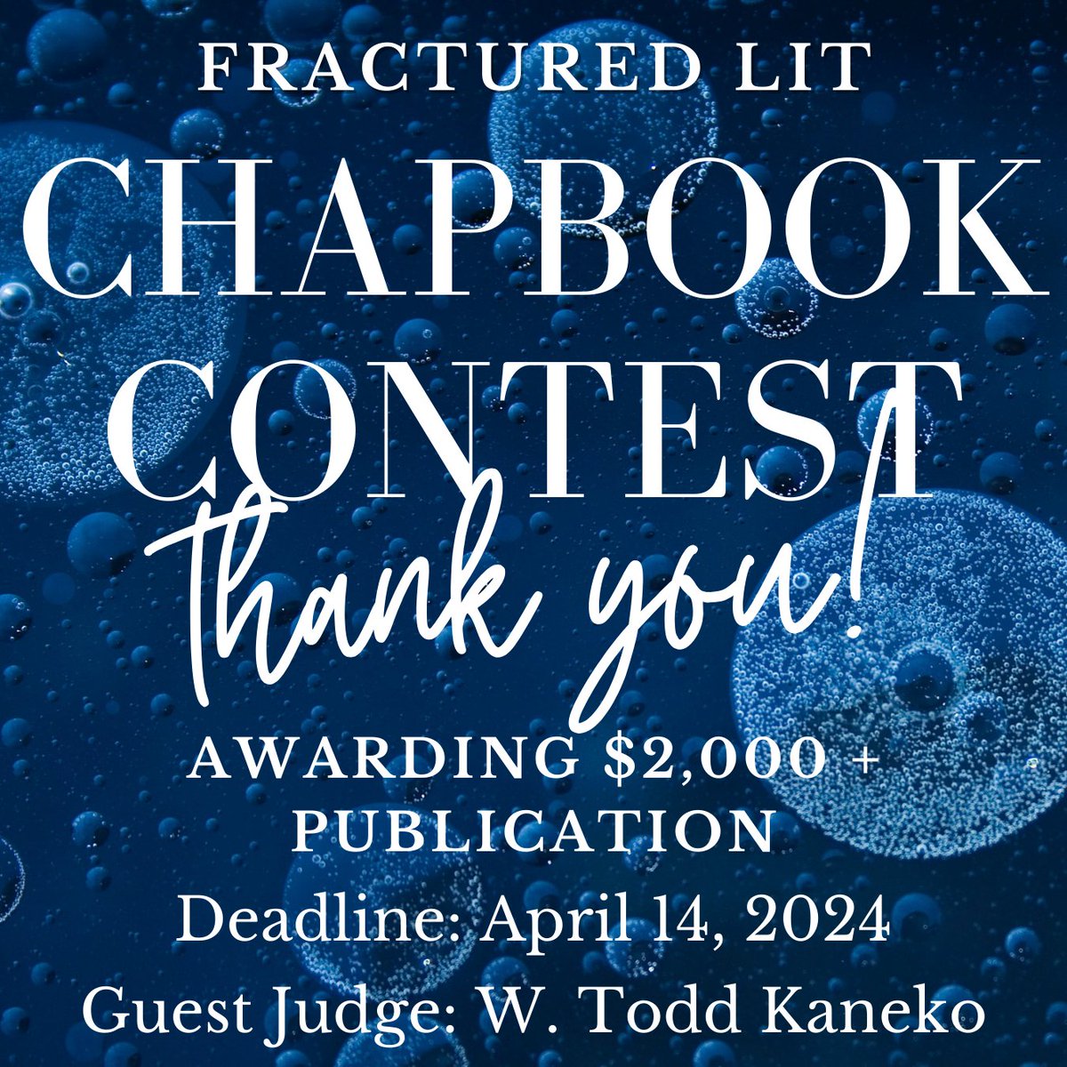 A huge thank you and congratulations to all the writers who submitted their chapbooks! We are beyond excited to read your work. Every submission will receive a response by the end of September 2024. The winners will be announced by the end of October 2024! 😁🎉