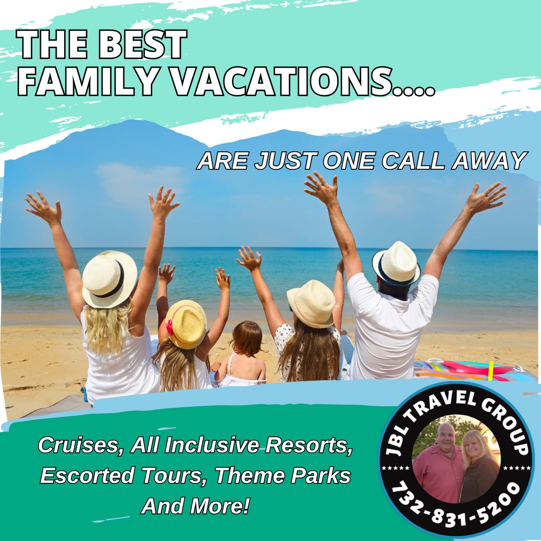 Thinking about a family vacation ?
The best #familyvacations are just #onecallaway #cruises #allinclusiveresorts #escortedtours #themeparks and so much more!
Call the #jbltravelgroup today and #discover all your options.