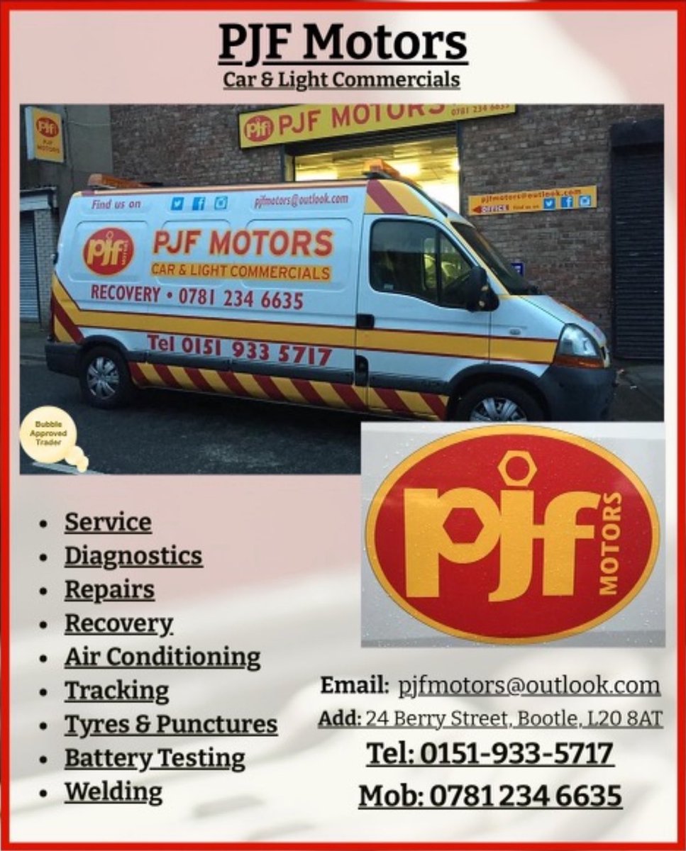 We would like to welcome PJF Motors as our latest trader to join the Bubble Approved Trader platform. Sefton’s finest tradespeople have earned our esteemed accreditation, not only quality workmanship but also a commitment to excellence & professionalism seftonbubble.com/garageservices