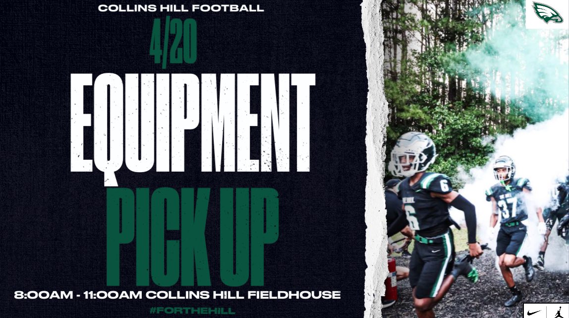 It’s that time of year again! Our equipment pickup will be Saturday 4/20 from 8AM - 11AM in the field house. #FORTHEHILL @SwickONE8 @darealcoachcam1 @CoachBeck56 @coachMMartin54 @Frfountain2002 @gtfan54 @coachaj_rathbun @bna424 @JBeverlyCoach @the006beast