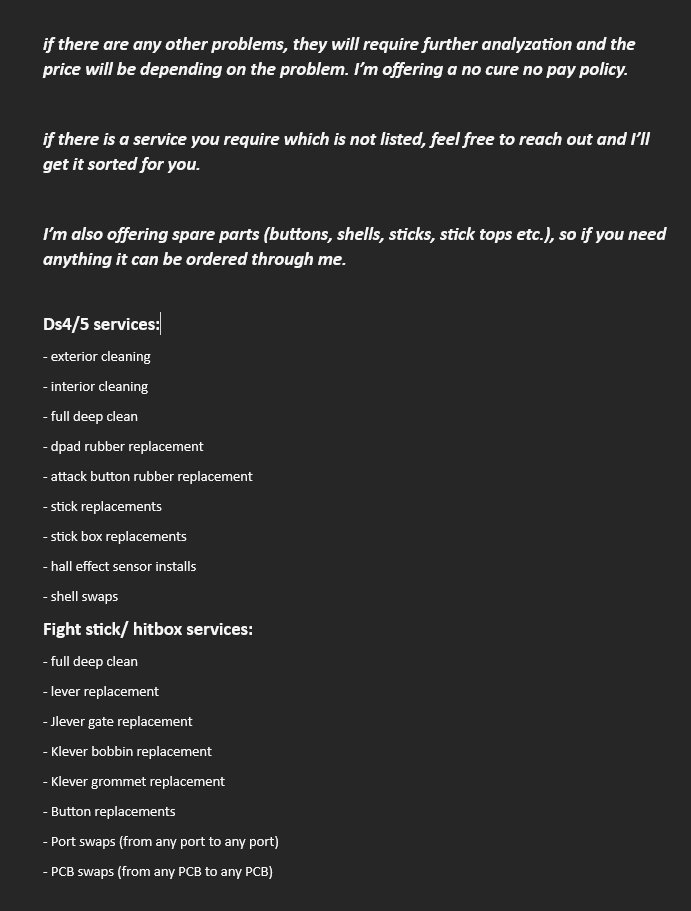 Hey yall, i got some new services ill be offering for the FG gamers under us! Specifically for arcade/console peripheral hardware.

Ill be announcing at which tournaments ill be present in the future in case you wanna have a chat about something or have any questions.