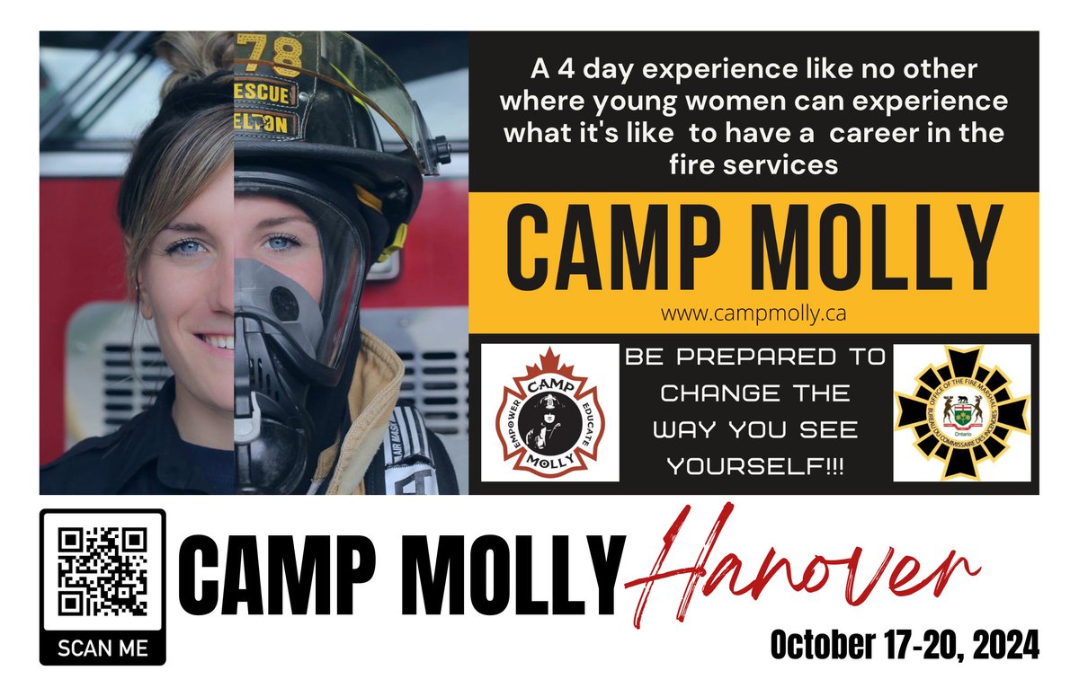 Hanover Fire is hosting a #CampMolly October 17 to 20, 2024.  This is an opportunity for females, non-binary, and two spirit youth between 15 and 18 to learn that a career in the fire service is viable and rewarding.  Stay tuned for more details <a href="/campmolly_fire/">Camp Molly Official</a> <a href="/TownofHanover/">Hanover</a>