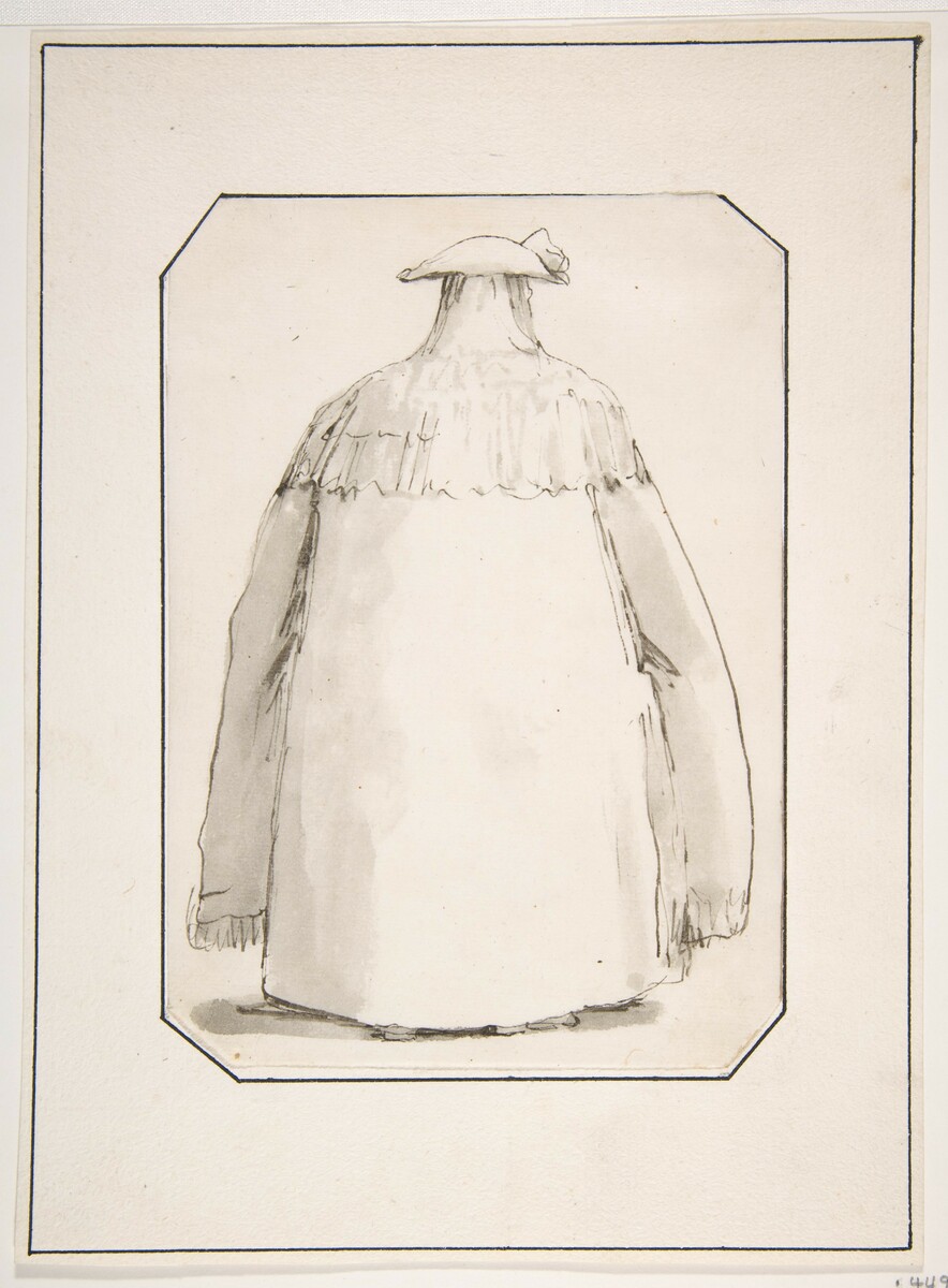 Caricature of a Fat Person Wearing a Long Cloak and a Tricorne, Seen from Behind metmuseum.org/art/collection…