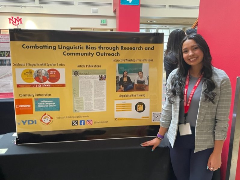 LoboLanguage's tweet image. There was great linguistics representation at UROC! Audriana Sauceda presented &quot;Combatting Linguistic Bias through Research and Community Outreach&quot; and Melanie T&apos;akhipaf Kirk-Lente and Joshua Birchall presented about the need for appropriate research tools in Pueblo communities.
