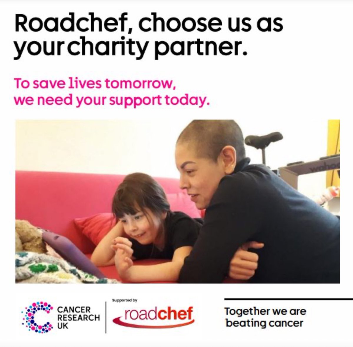 Roadchef, the vote to choose your charity partner is now open! Please use your vote for Cancer Research UK (CRUK).
 
Cancer Research UK (CRUK) research all 200 cancers Every 2 minutes someone in the UK is diagnosed with cancer.Your vote mattersYour vote can save lives
#roadchef