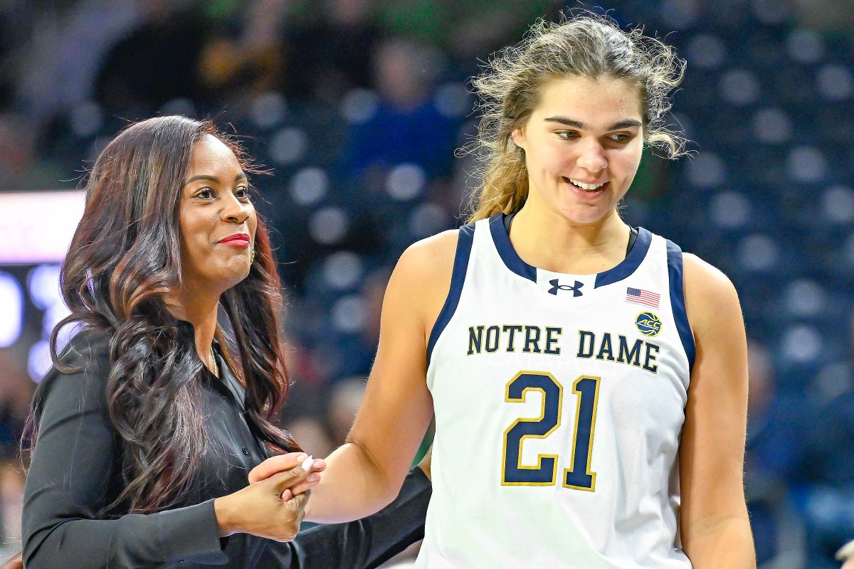 Maddy Westbeld announced she's returning to Notre Dame for a fifth season. Absolutely monumental development for the Fighting Irish, who boast one of the best projected starting fives in the country with Westbeld coming back. on3.com/teams/notre-da…