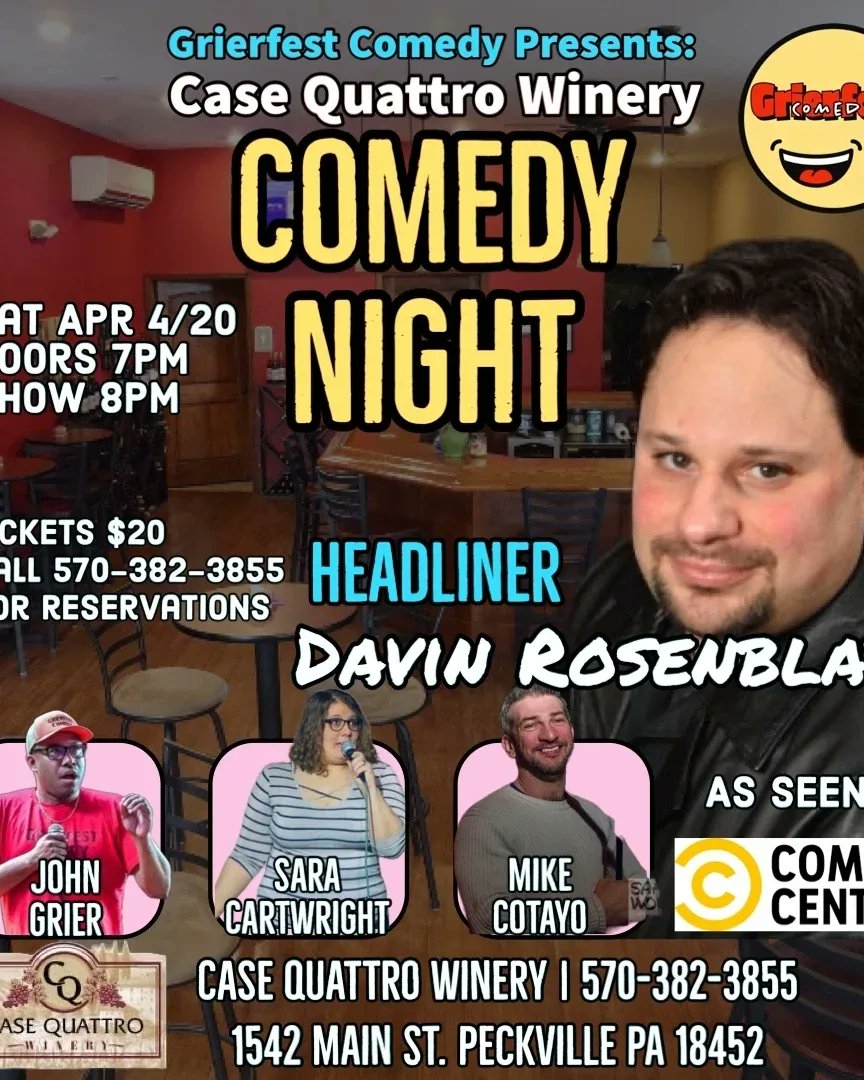 Comedy this week: Sat 4/20 I will be in Peckville, Pa at @casequattro 

#peckvillepa #comedyshow #comedynight #njcomedyshow #pacomedyshow #standupcomedy #standupcomedian #liventertainment #datenight #girlsnightout #funnypeople