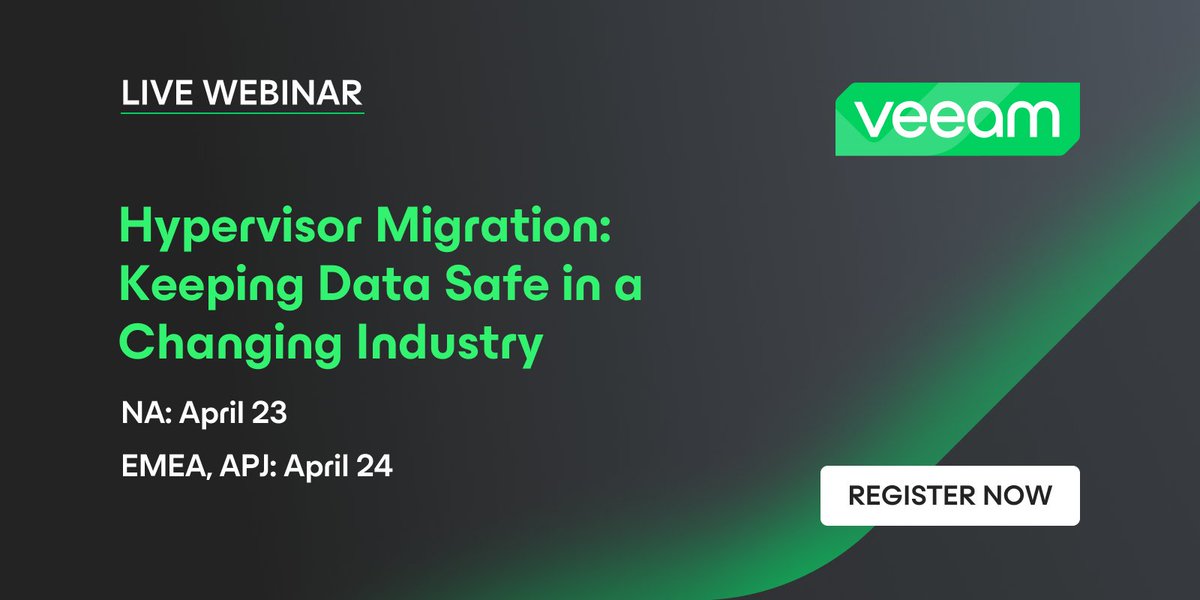 The only true constant in the world? Change. 🚩 And your virtual datacenter is no exception. Join us on Apr. 23 🗓️ for an exclusive webinar on #hypervisor migration with Veeam’s Billy Cashwell and @infotechRG’s John Annand. Save your spot now! bit.ly/3VW6bbS
