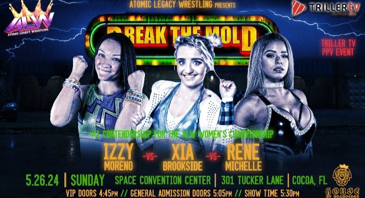 Sunday! Sunday! Sunday! is this Tremendous Triple Threat Match The Angel of the Ring @XiaBrookside 🆚 @1ReneeMichelle 🆚 Everyone's BFF 💛💜 @ItsIzzyMania 💜💛 Gonna be sooooo good!!! Sunday May 26th at #BreakTheMold