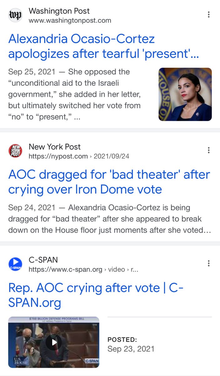 If you don’t know WTF you’re taking about don’t come for me Is CSPAN lying about AOC crying after the Iron Dome vote? Is WaPo lying about AOC apologizing for her tears on the House floor? This was a well documented event Now GTFO of my thread & mentions