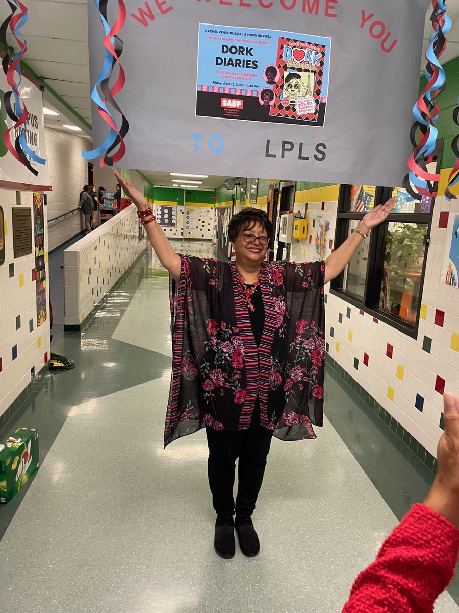 LasPalmas_Lib's tweet photo. Author visit by the Russells @LasPalmasEISD courtesy of EISD District Library and SAPL Bookfest.  All girls grades 3-7 got a free copy of the last Dork Diaries book. Thanks to Dr. Munoz and all the staff for making it happen! @EISDofSA @DrH_OnTheEdge #SABookFest @DorkDiaries https://t.co/Mp9CAxAKOz