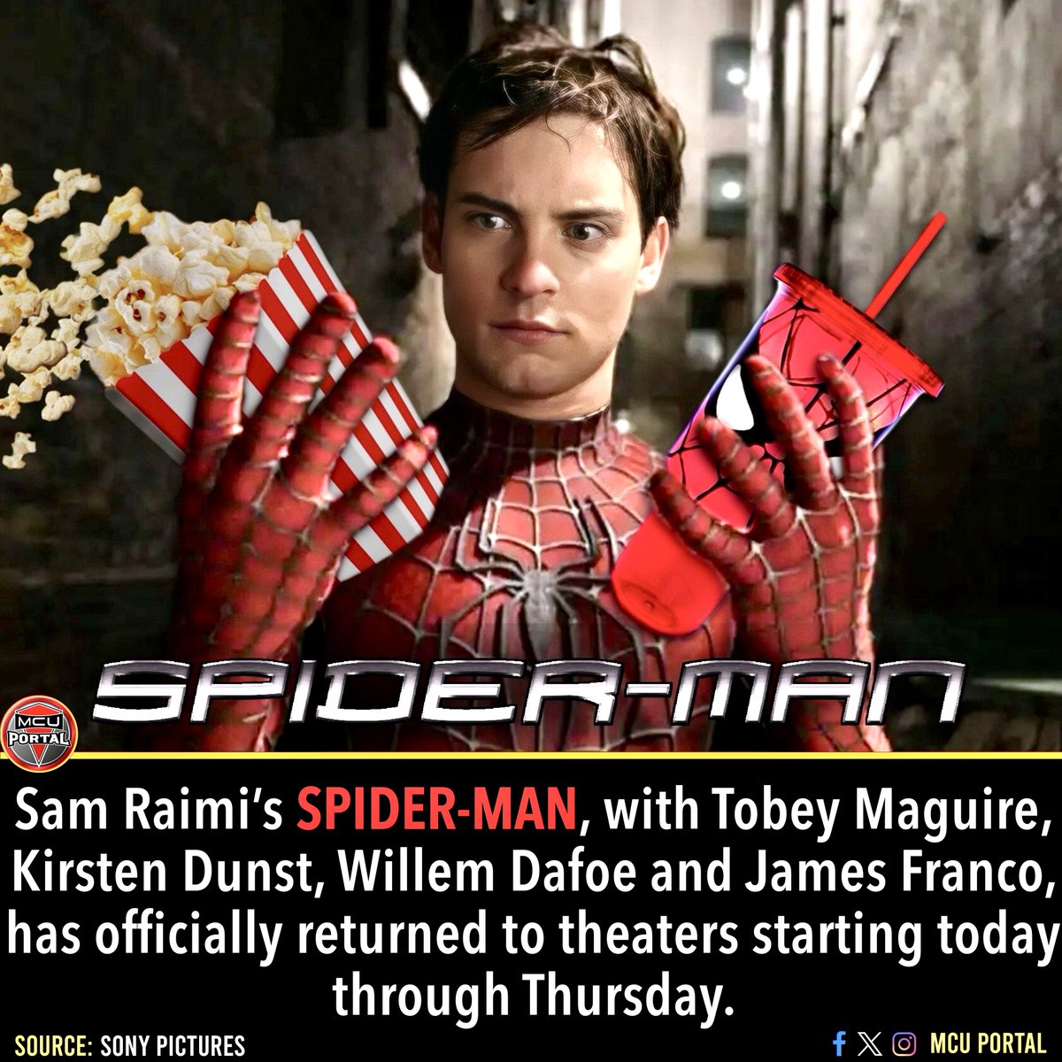 Tobey Maguire’s #SpiderMan is now back in theaters beginning today! Get tickets: spideymovies.com #sonypictures #tobeymaguire