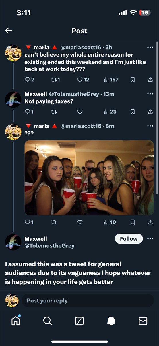 weirdo replying to my wgi tweet assuming I’m referring to TAX DAY???? 😭😭😭😭