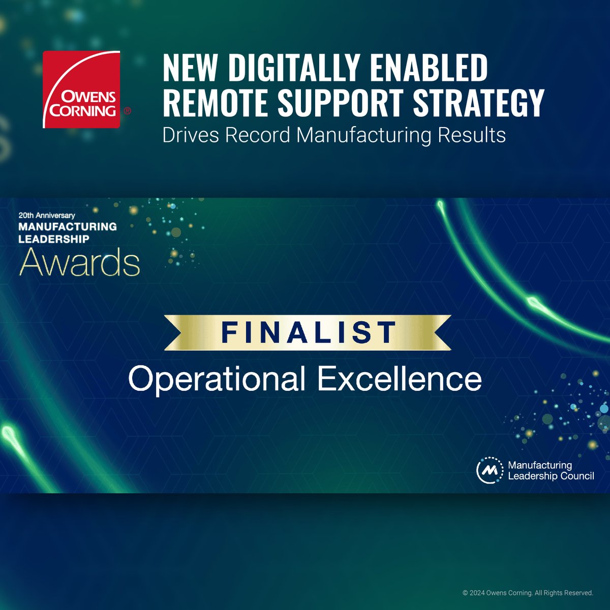 We are honored to be recognized as a national finalist in the 2024 Manufacturing Leadership Awards for our work leveraging new digital tools to help increase roofing shingle volume. Thank you to the Manufacturing Leadership Council for this recognition! <a href="/ShopFloorNAM/">The NAM</a>
