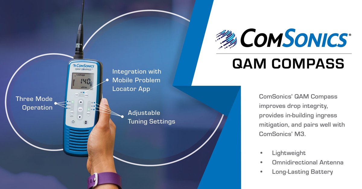 QAM Compass | Provides drop integrity and in-building ingress detection and mitigation. Technicians can easily troubleshoot and fix repeat service call problems.#Cable #PNM #DOCSIS 3.1 #Broadband LEARN MORE: comsonics.com/test-measureme…